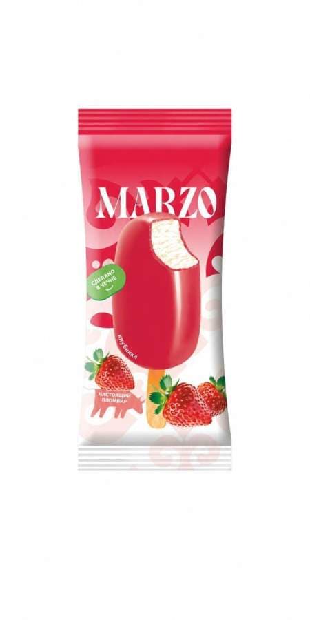Марзо Эскимо пломбир 15% в клубничной  глазури70г 24шт №215
