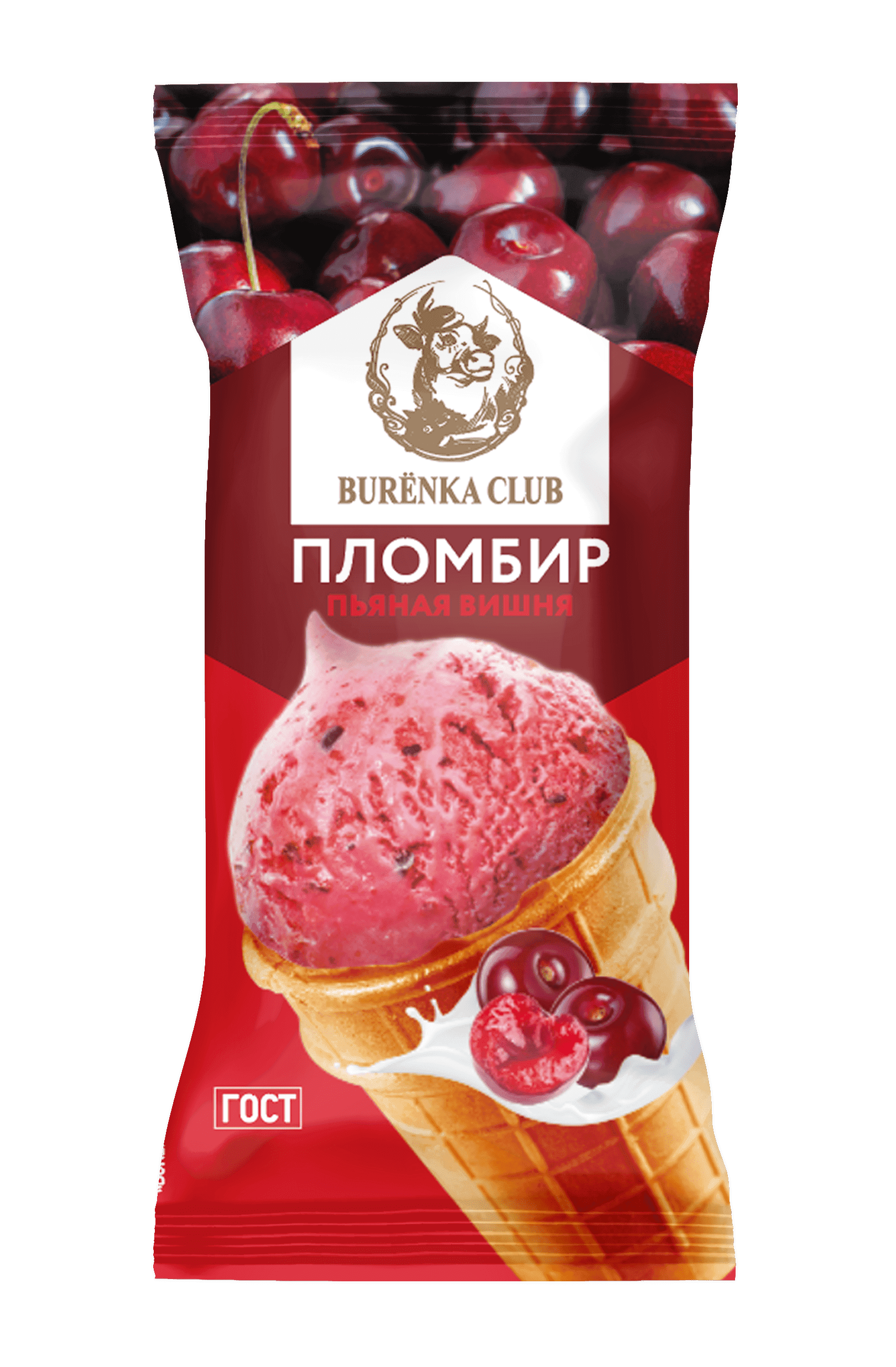 38. Пломбир 15% в ваф. стакане BURENKA CLUB Пьяная вишня 80г 30шт 