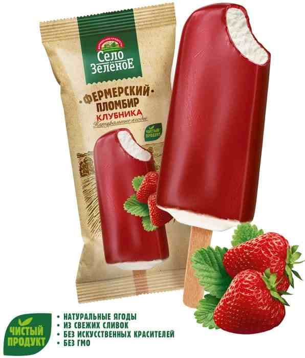 Эскимо Село зеленое клубничное в фрукт глазури 15% 26шт №52