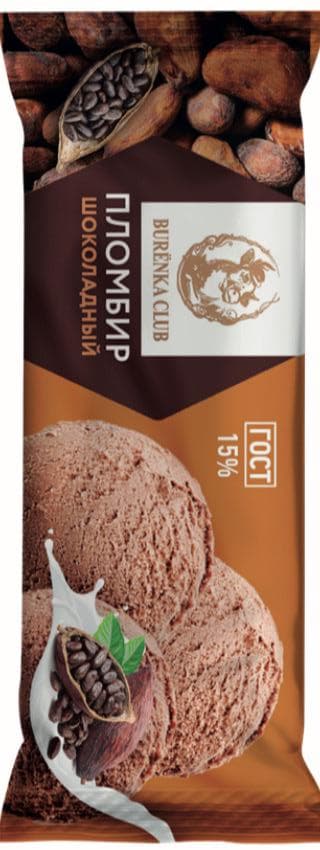 15. Пломбир 15% Полено BURENKA CLUB шоколадный 400г 8шт