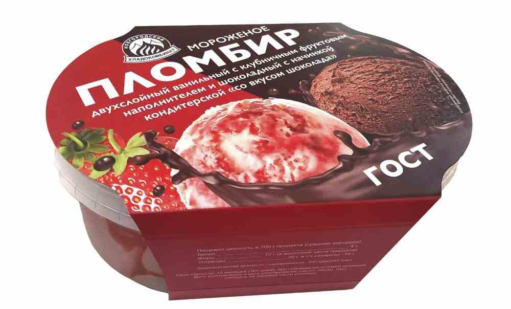 Контейнер Пломбир 12% ванильное с клуб. нач. и шоколад. с шок. топпингом 450г. 6шт №240